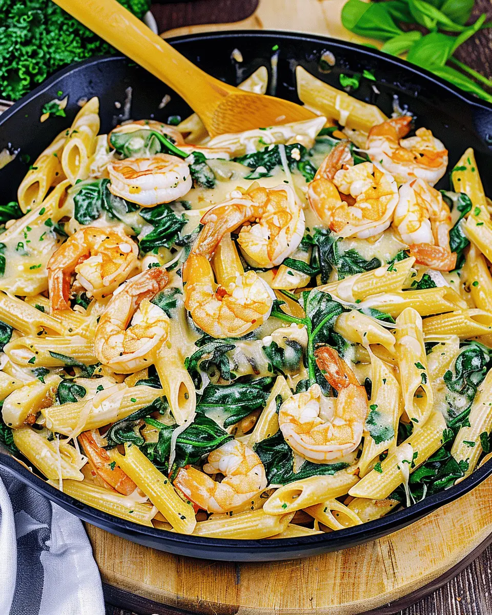 Cheese Shrimp Penne Pasta: Indulgent Spinach Delight Recipe