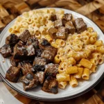 Cajun Steak Tips in Cheesy Rigatoni Parmesan Sauce