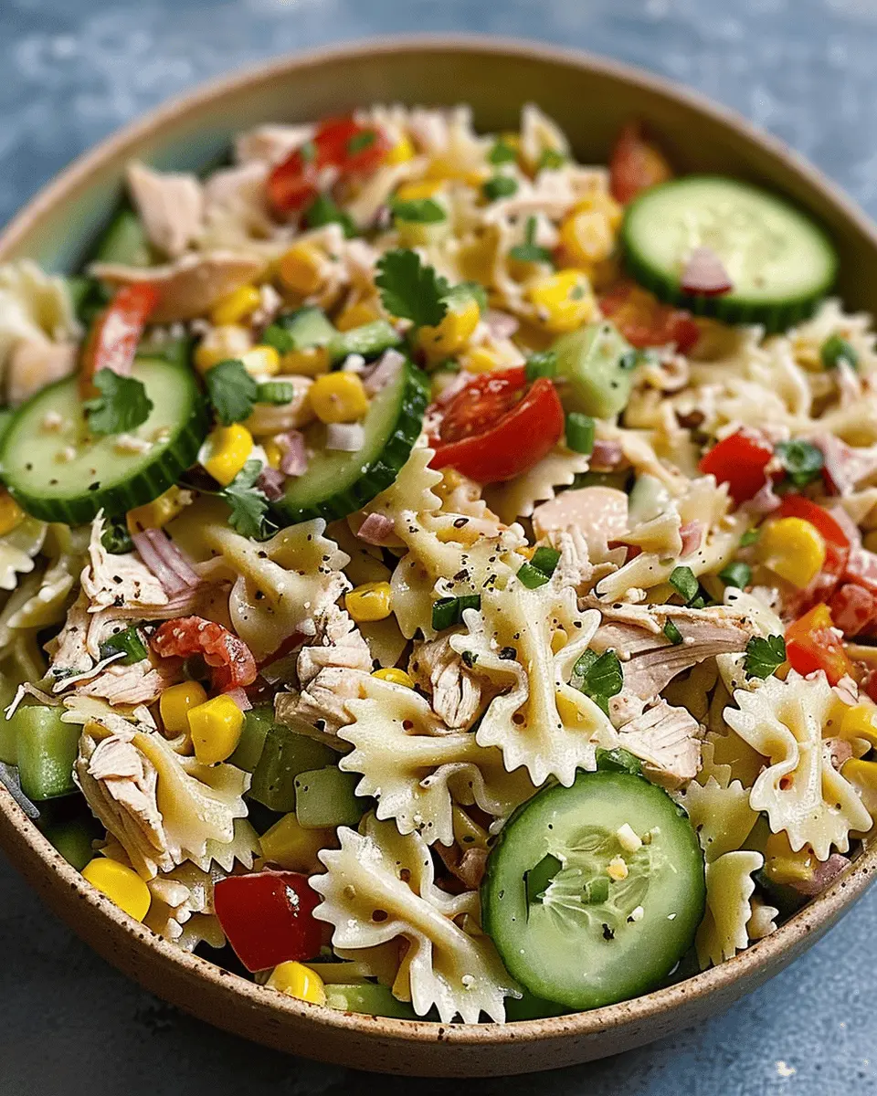 Summery Chicken Pasta Salad with Turkey Bacon and Fresh Veggies