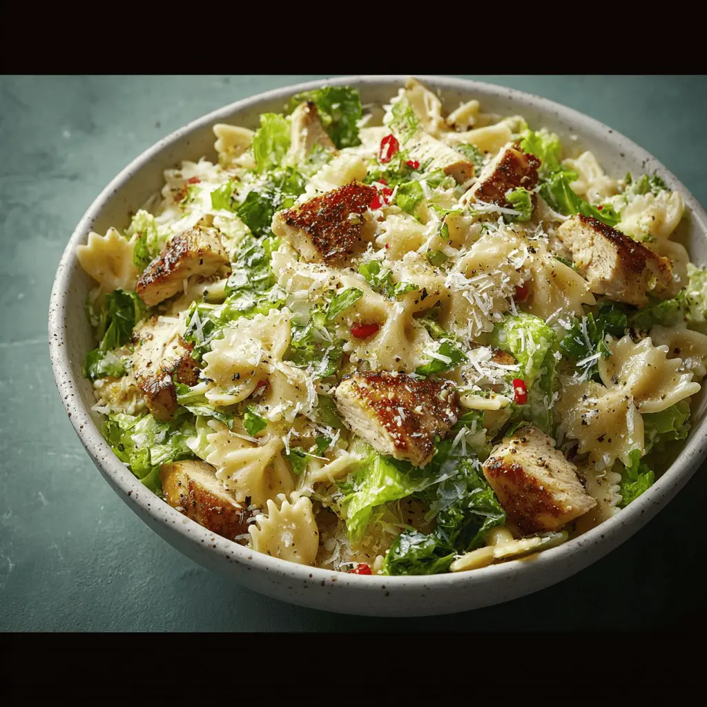 Chicken Caesar pasta salad with Turkey Bacon for Easy Weeknight Dinners
