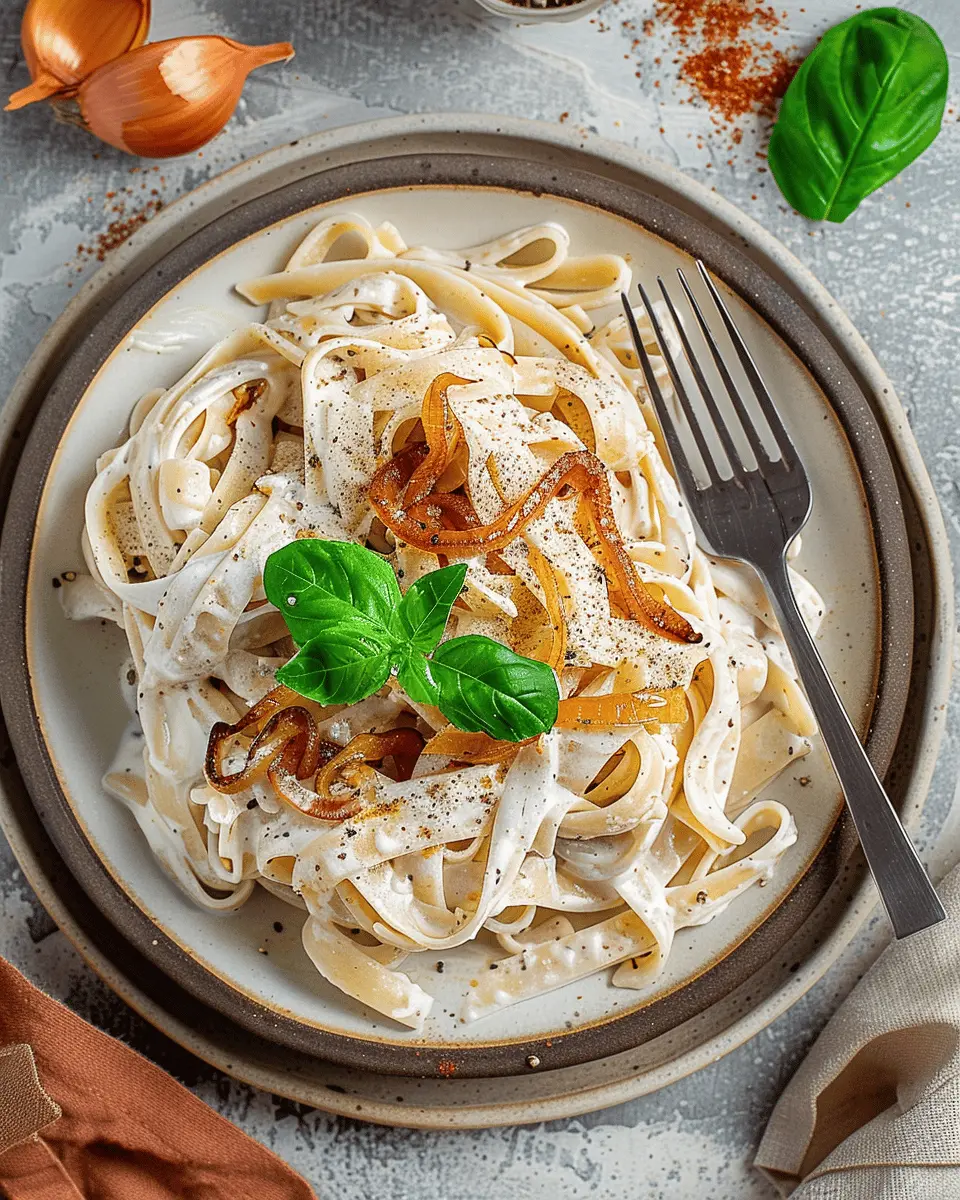 Creamy Caramelized Onion Pasta with Turkey Bacon: A Cozy Delight