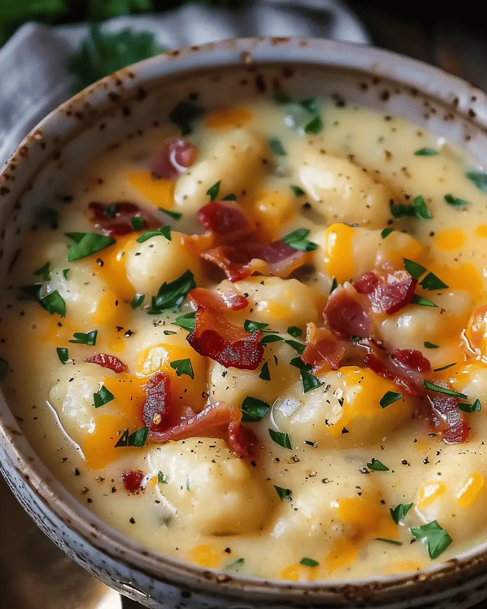 Bacon Cheddar Gnocchi Soup: Cozy Comfort with Turkey Bacon and Chicken Ham