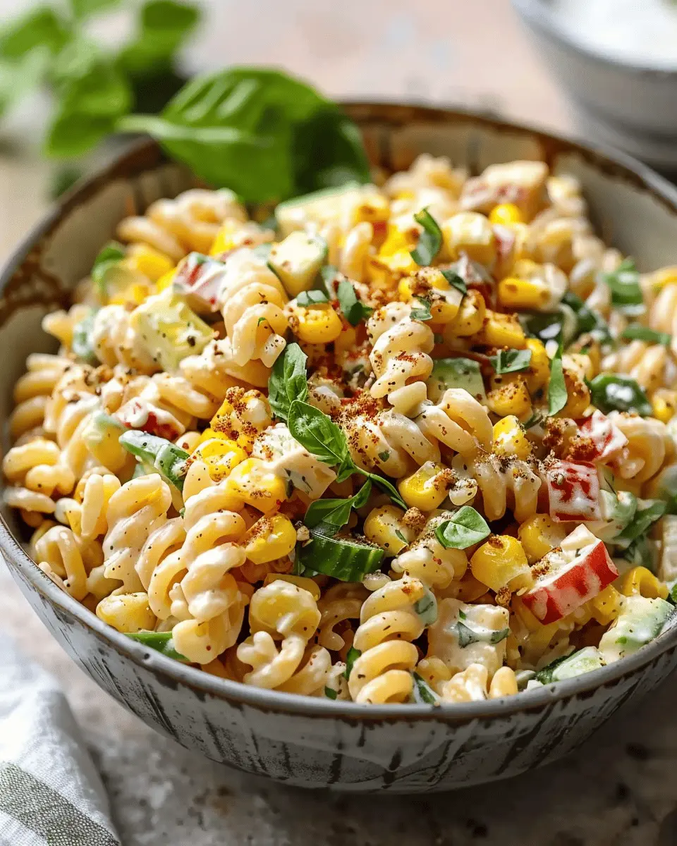 Creamy Street Corn Pasta Salad with Turkey Bacon Delight
