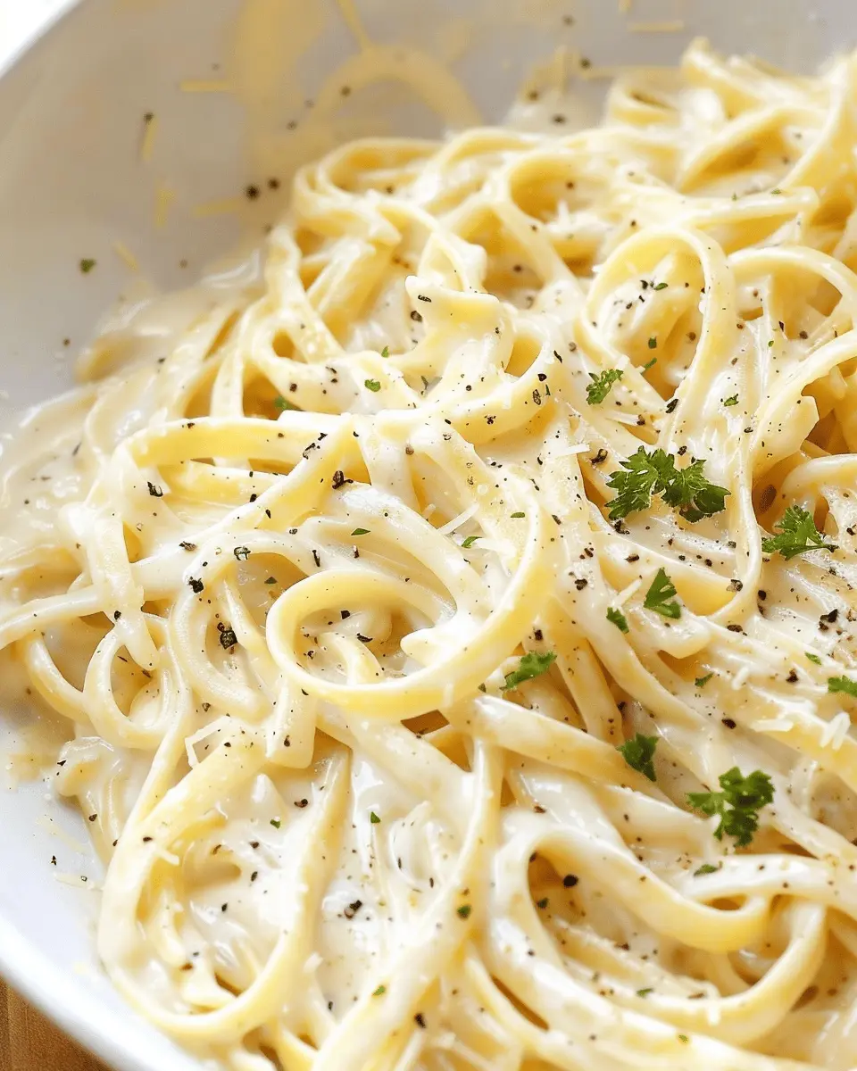 Creamy Fettuccine Alfredo with Turkey Bacon and Chicken Ham Delight