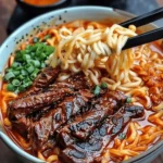 Spicy Korean Ramen with Grilled Beef & Creamy Sauce