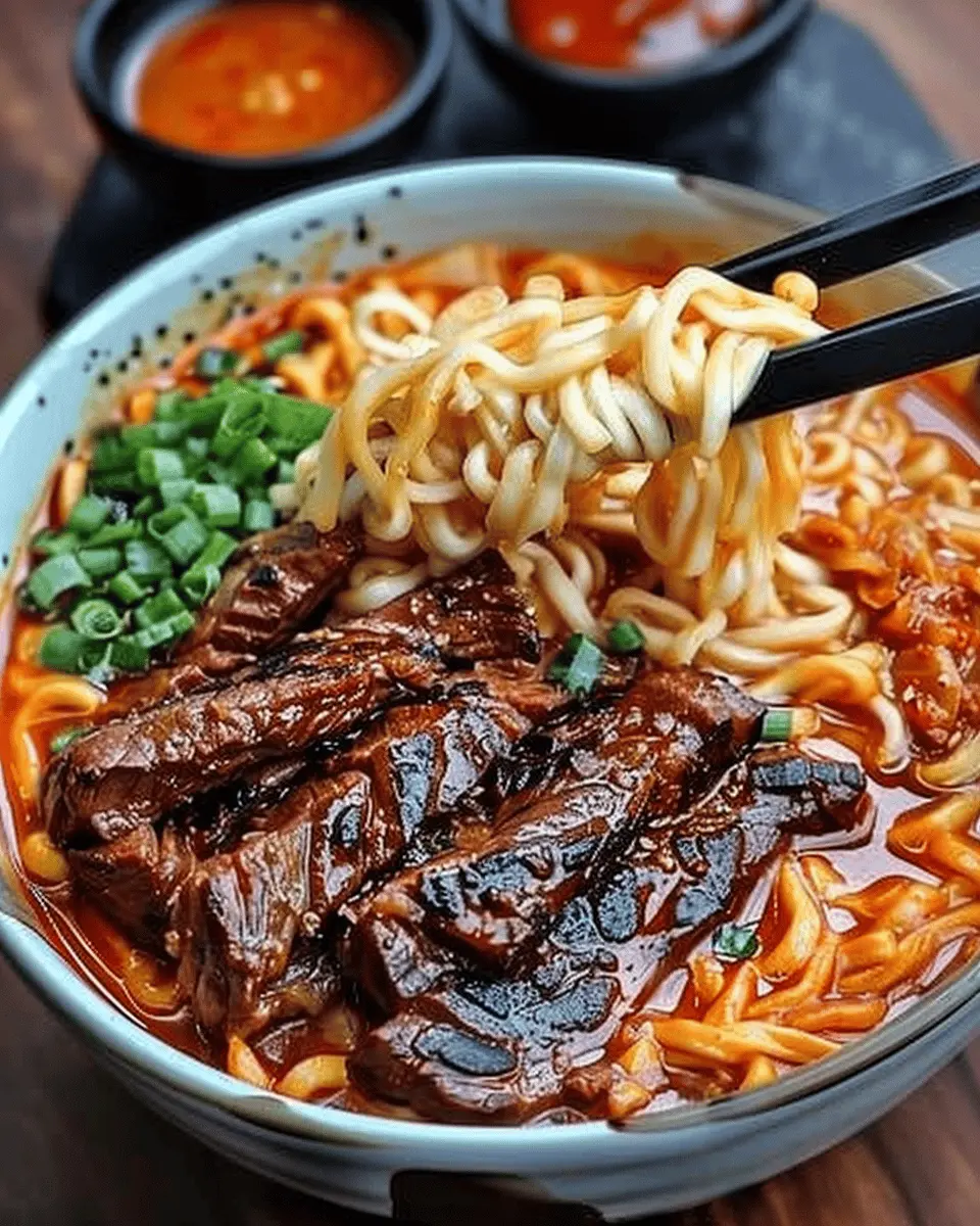 Spicy Korean Ramen with Grilled Beef & Creamy Sauce: A Flavorful Adventure