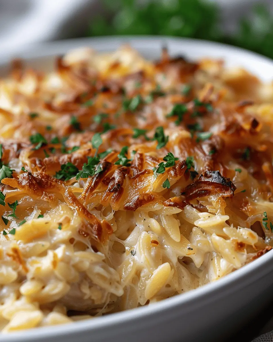 French Onion Chicken Orzo Casserole: Easy Comfort Food Delight