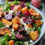 Creamy Roasted Beet Salad with Sweet Potato & Feta
