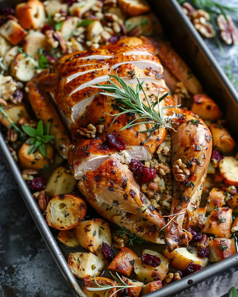 Sheet Pan Turkey Recipe: Easy Herb Roasted Turkey & Cranberry Pecan Stuffing
