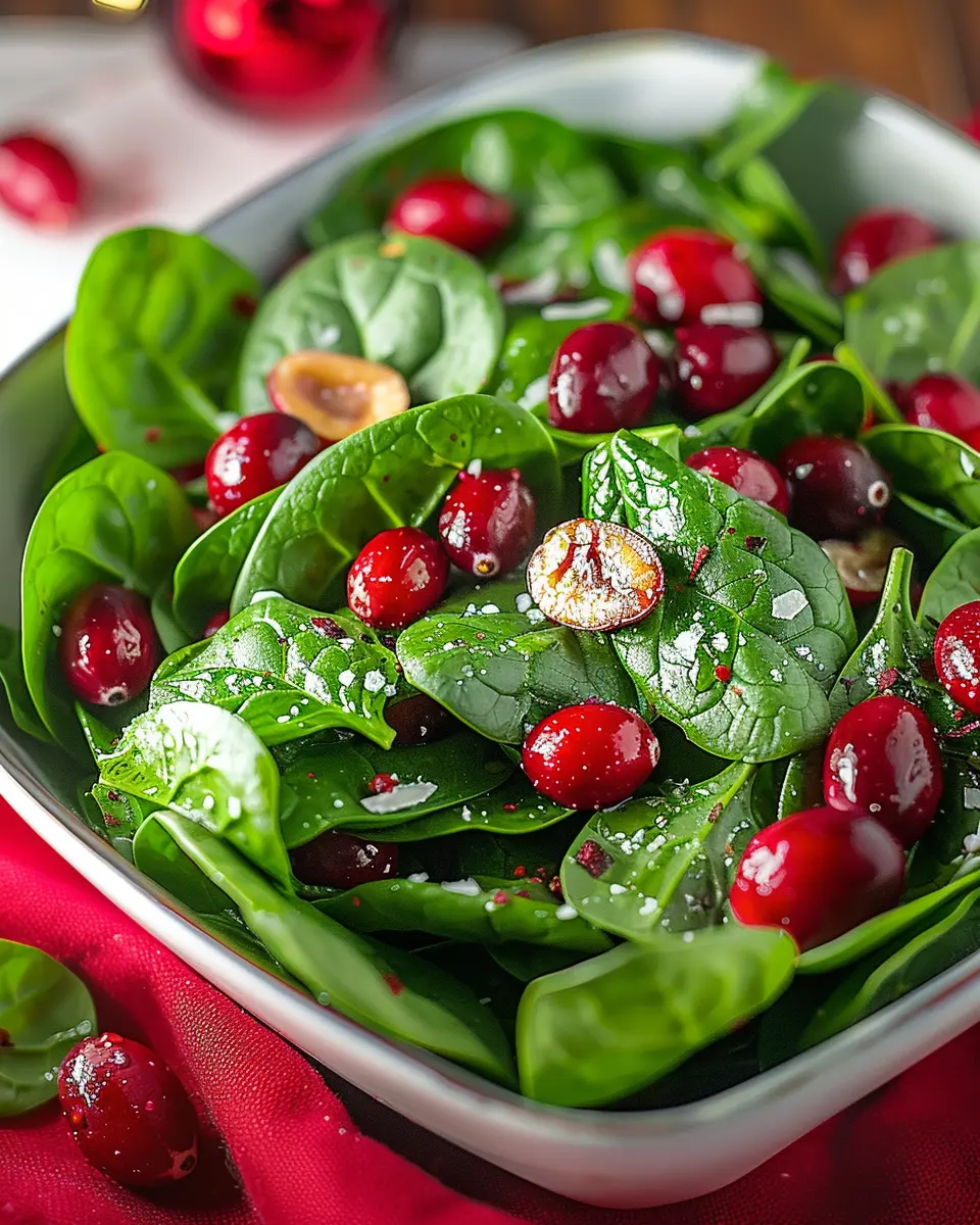 Delicious Christmas Cranberry Spinach Salad with Turkey Bacon Delight