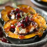## Honey-Glazed Acorn Squash with Creamy Goat Cheese and Cranberry Drizzle