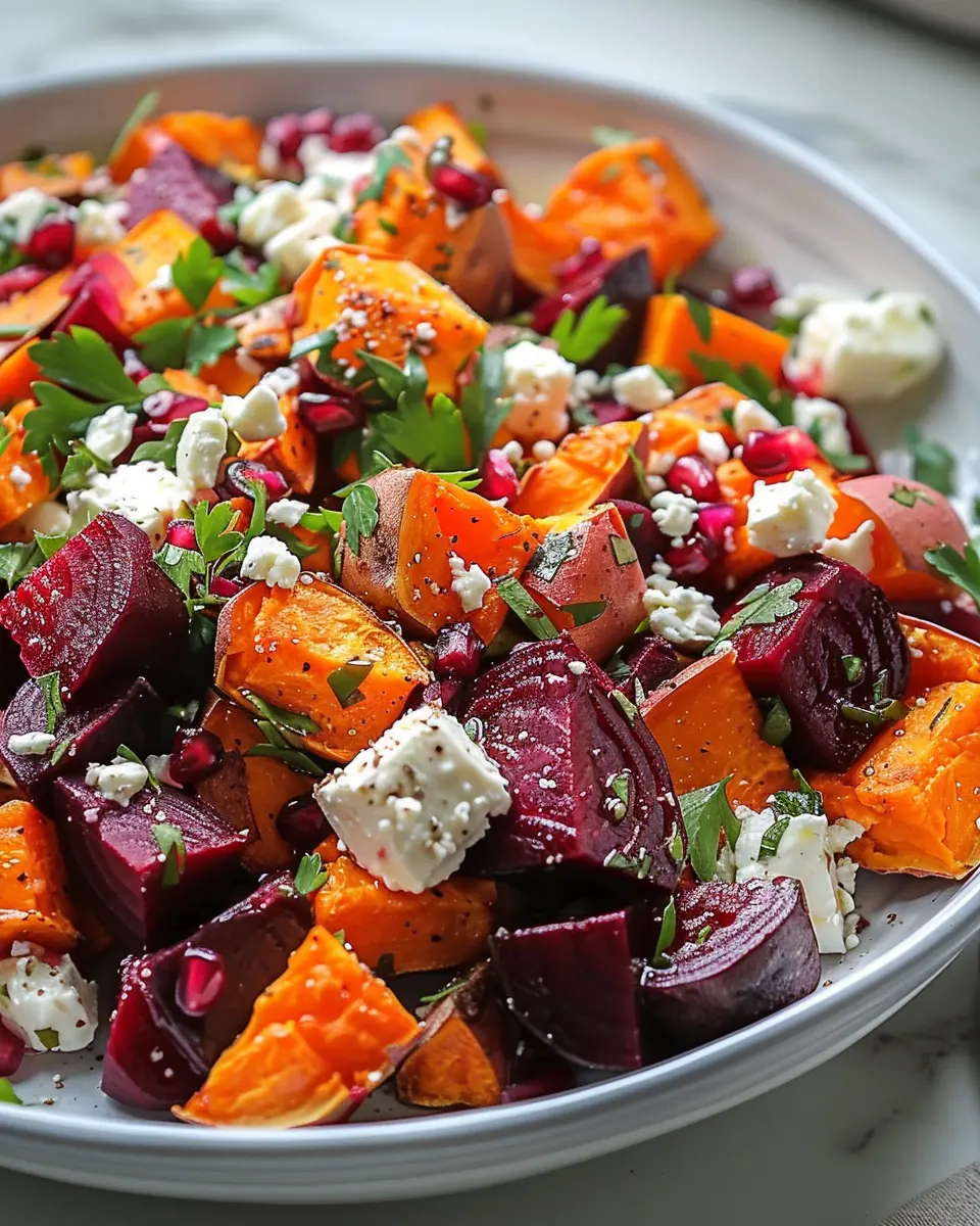 Roasted Beet Salad: Hearty Autumn Delight with Sweet Potato and Feta