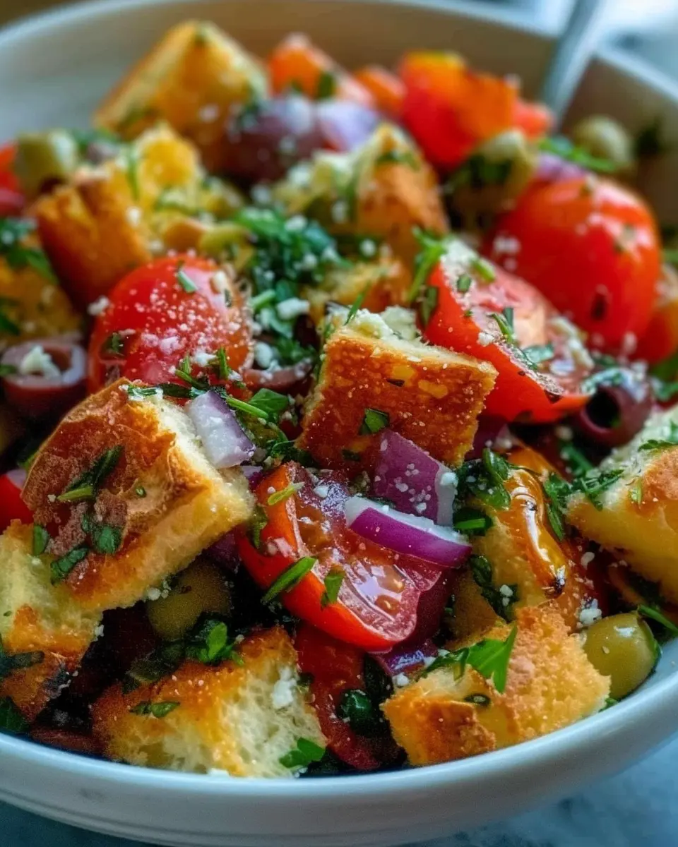 Feta Tomato Olive Salad: Easy Mediterranean Delight with Croutons