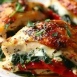 Roasted Red Pepper, Spinach, and Mozzarella Stuffed Chicken