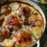 Herb Roasted Chicken in Creamy White Wine Sauce