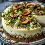 Pistachio and Mushroom Cheesecake with Feta & Parmesan Crust