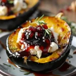 ## Honey-Glazed Acorn Squash with Creamy Goat Cheese and Cranberry Drizzle