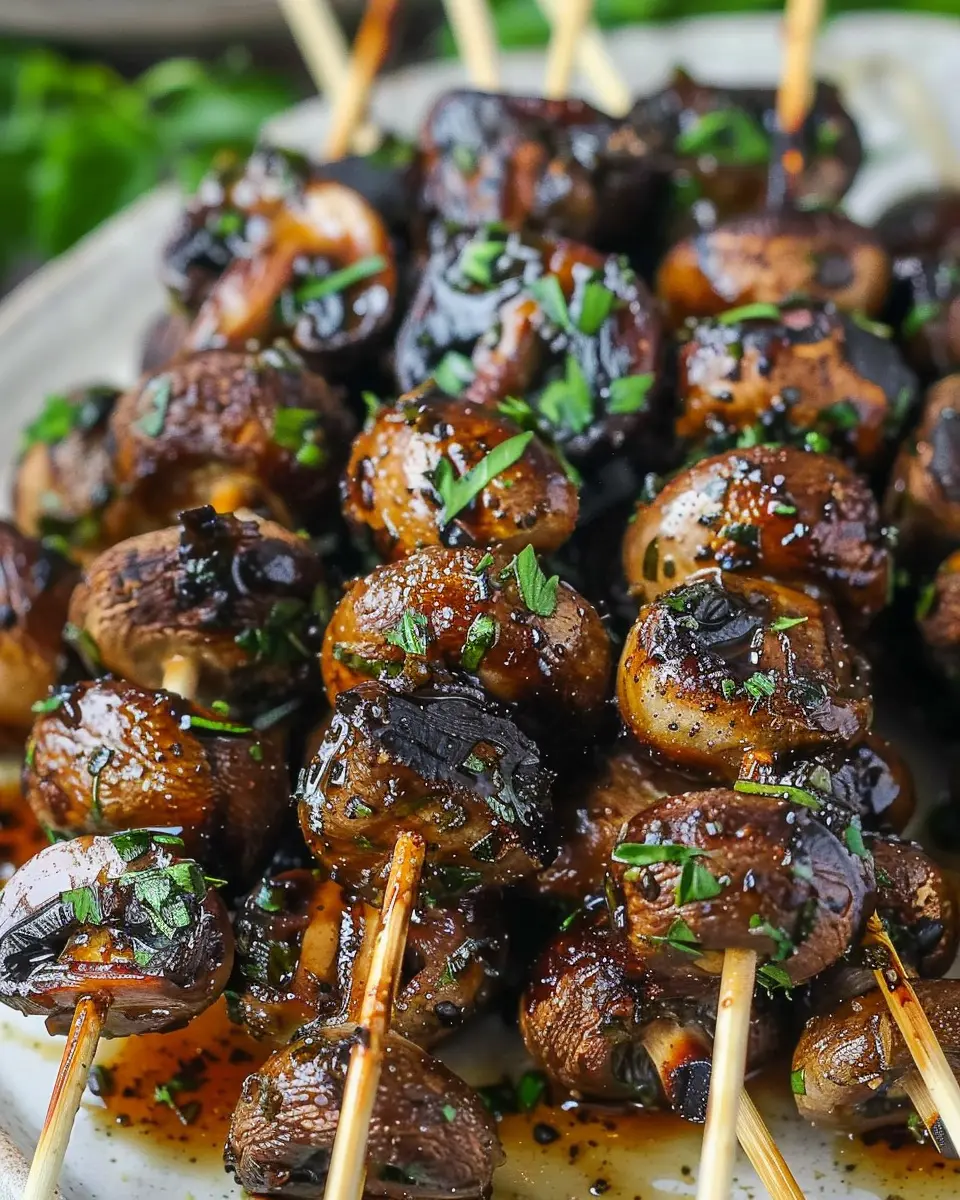 Balsamic Garlic Grilled Mushroom Skewers