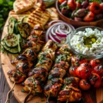 Greek Chicken Souvlaki Grazing Board with Feta Dip – A Mediterranean Feast to Share