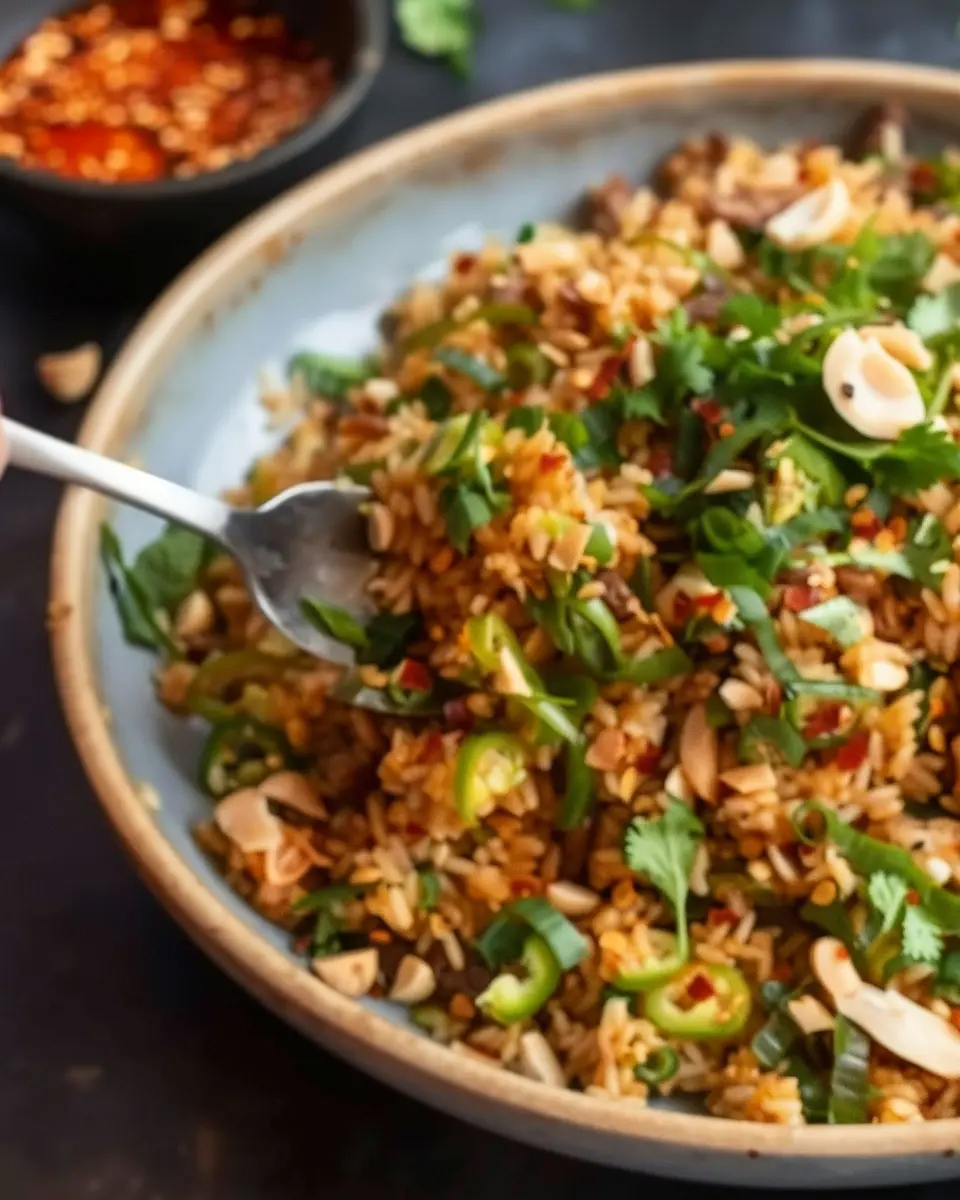 Satay Crispy Rice Salad with Turkey Bacon: Easy and Flavorful Delight