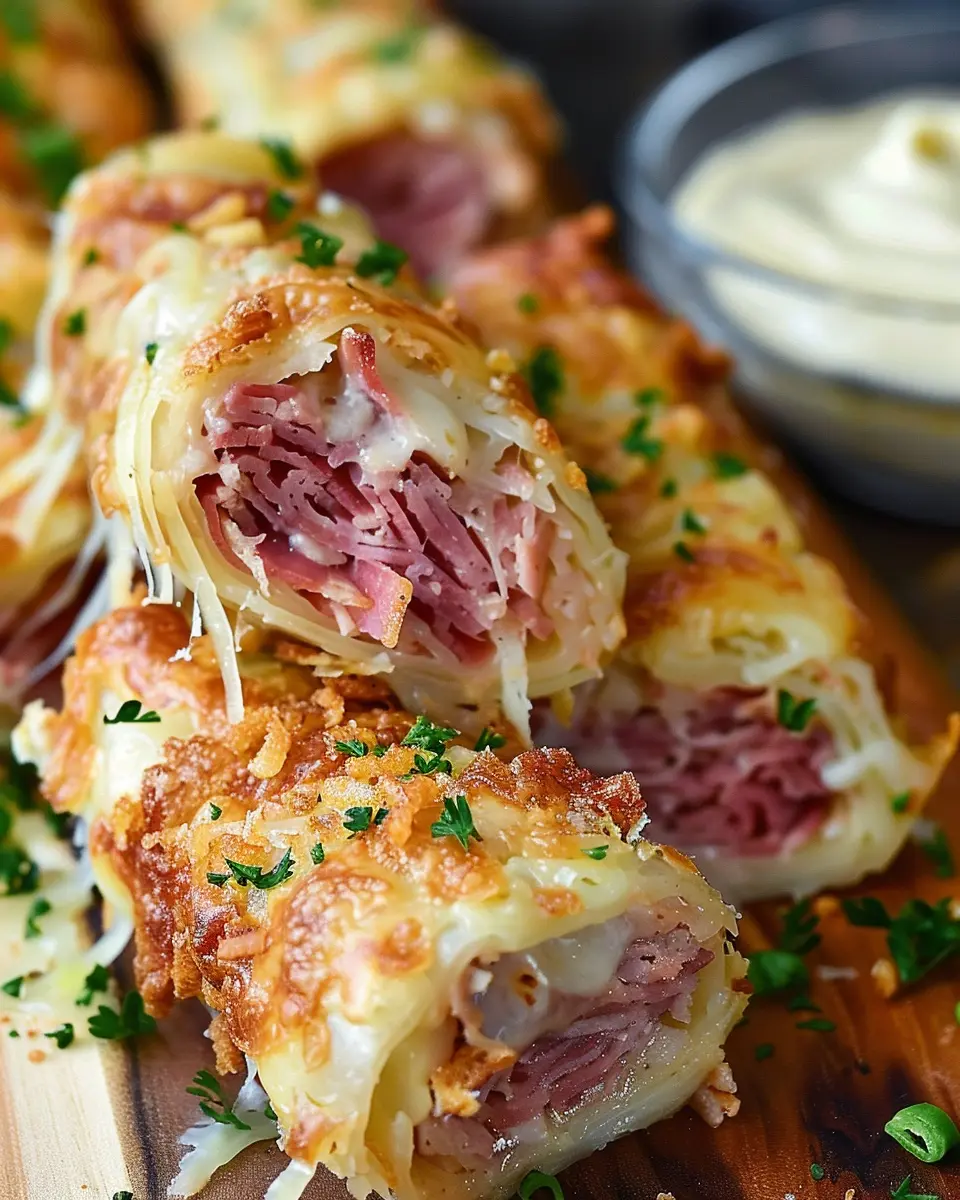 Keto Crispy Reuben Roll-Ups with Turkey Bacon and Chicken Ham Delight