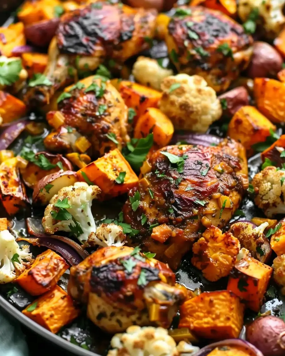 Sheet Pan Moroccan Chicken: Easy Dinner with Sweet Potatoes & Cauliflower